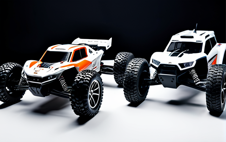RC카 구매 가이드 - RC Car Types Comparison**
"A split-screen image. Left side: A detailed, slightly dirty, gas-powered...