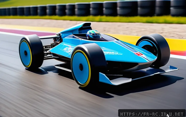 RC카 관련 영화 및 콘텐츠 - A high-tech brushless RC car racing on a smooth closed circuit in bright daylight, showcasing sleek ...